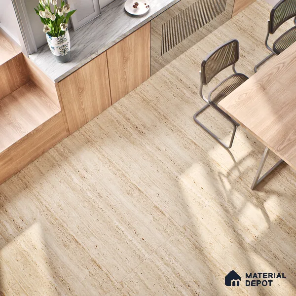 Stone Wall & Floor Tile TL 07471 Travertino Honey 4 ft x 2 ft Full Body Vitrified Matte Finish - 9 mm Suitable For Living Room, Bedroom, Bathroom (Sample)