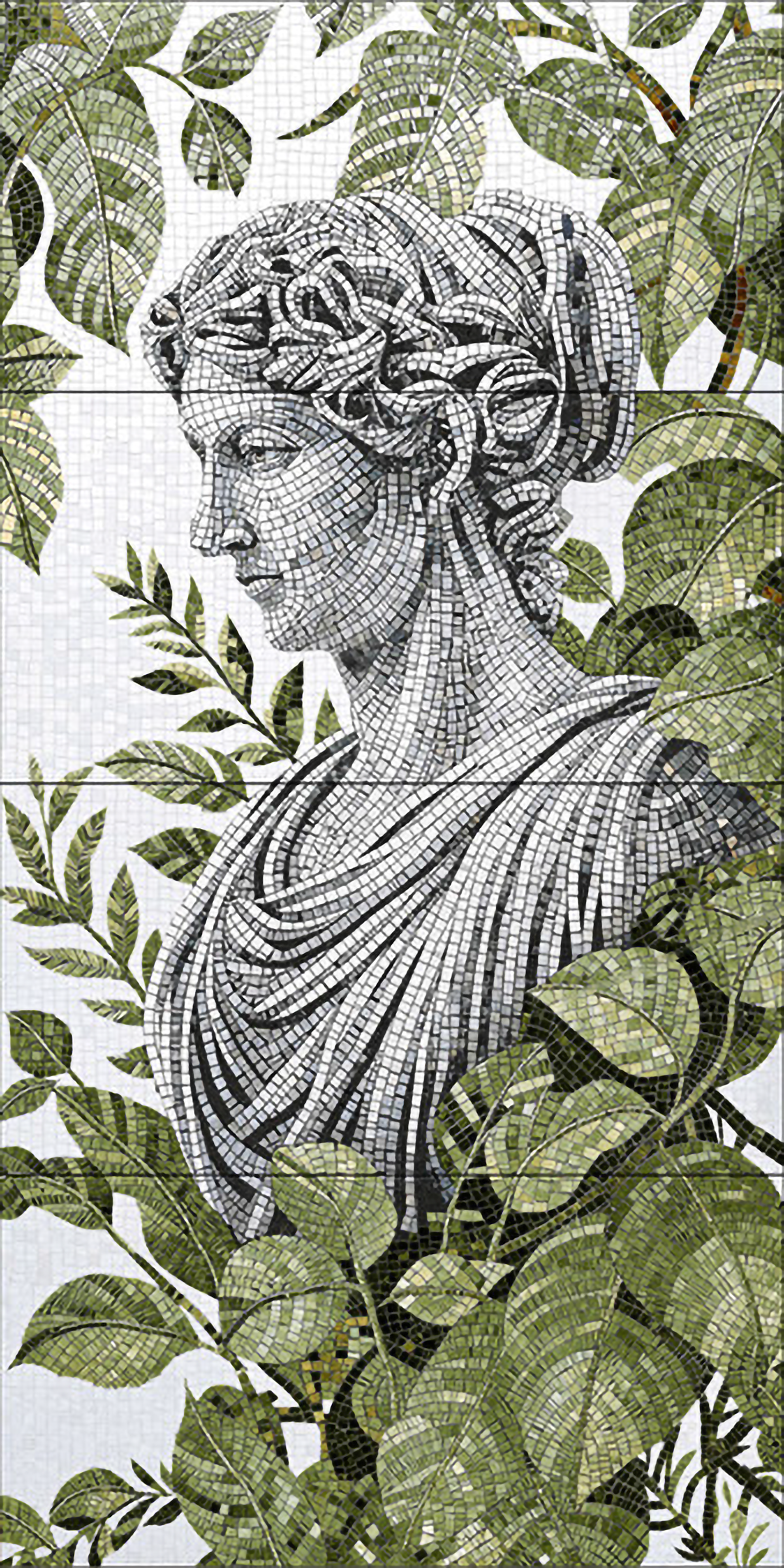 Faux Mosaic Mural Poster Wall Tile TL 07907 Sculpted Muse 4 ft x 2 ft Vitrified Glossy Punch Finish - 9 mm | Suitable For Living Room, Bedroom & Office