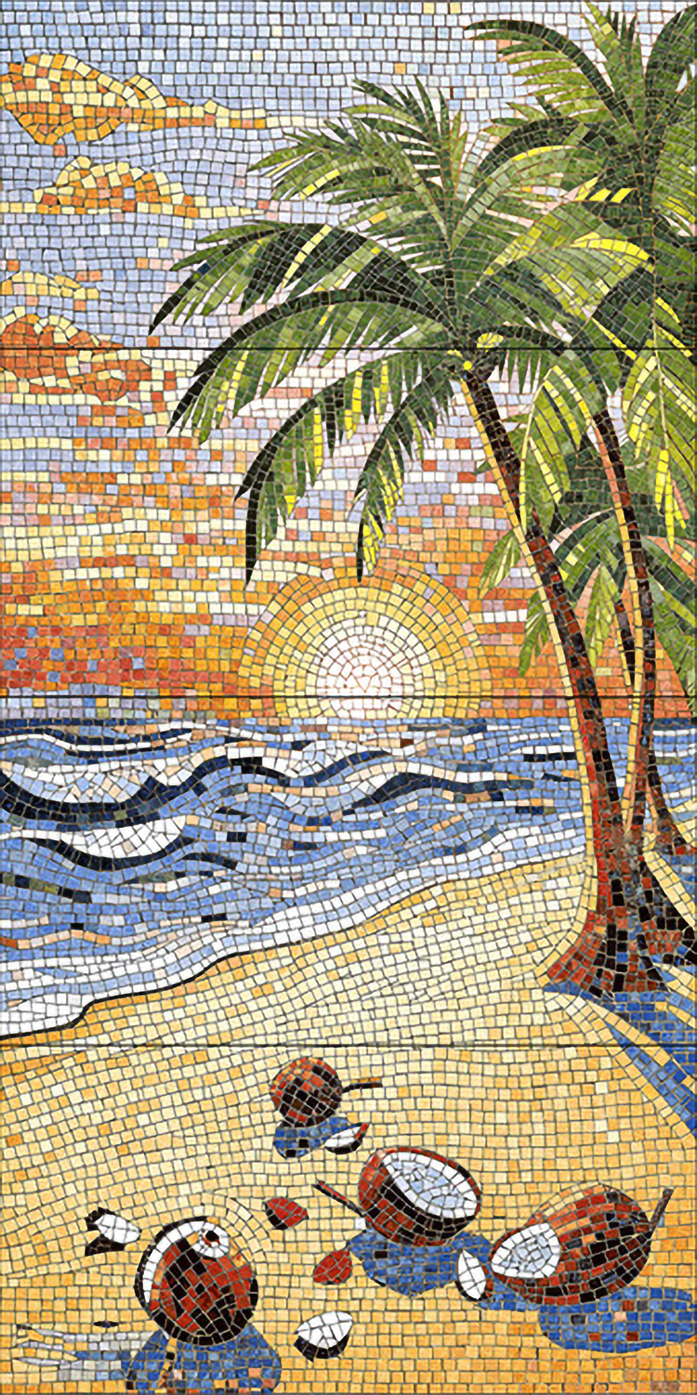 Faux Mosaic Mural Poster Wall Tile TL 07925 Palm Beach 4 ft x 2 ft Vitrified Glossy Punch Finish - 9 mm | Suitable For Living Room, Bedroom & Office