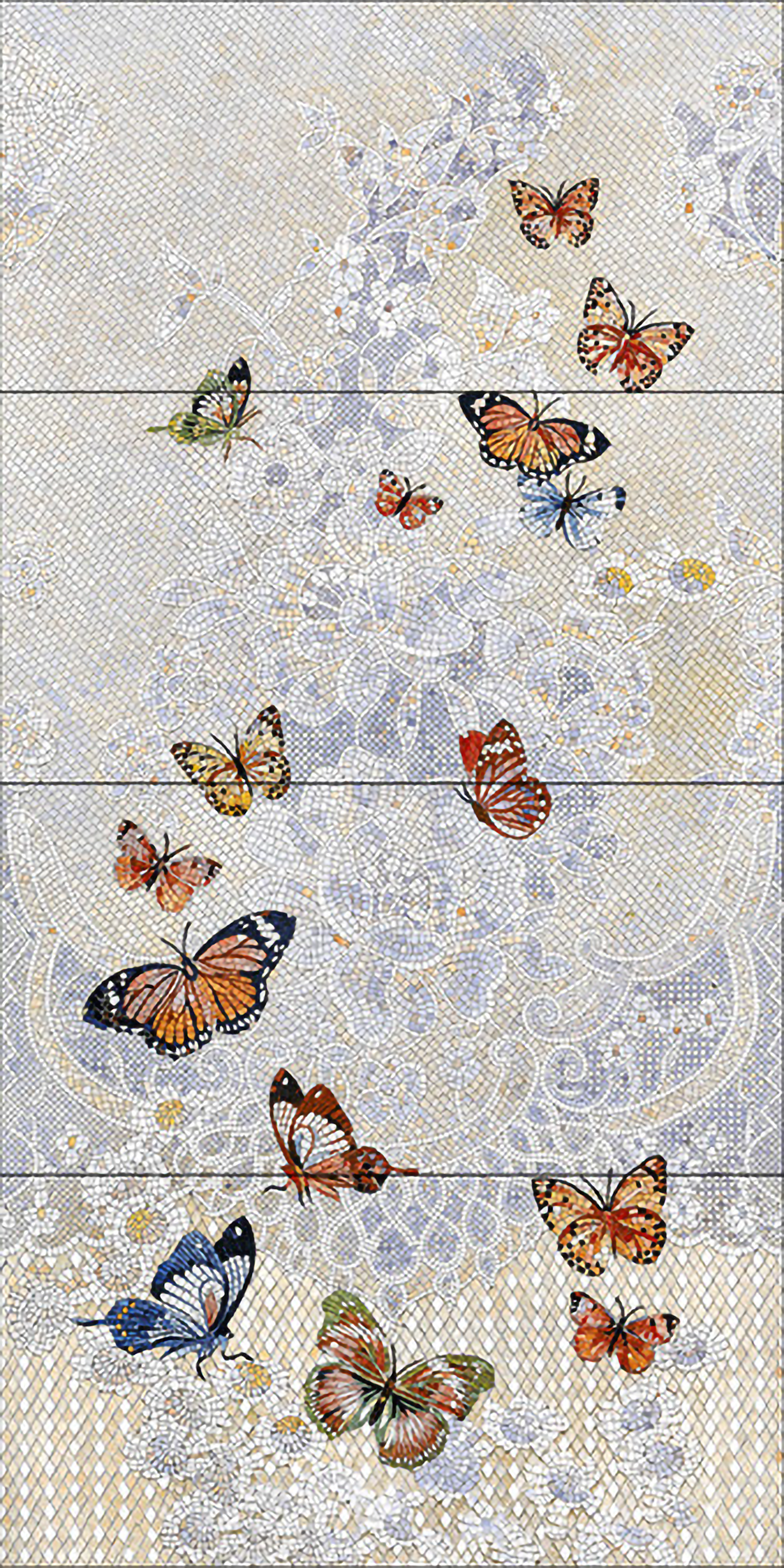 Faux Mosaic Mural Poster Wall Tile TL 07908 Butterfly 4 ft x 2 ft Vitrified Glossy Punch Finish - 9 mm | Suitable For Living Room, Bedroom & Office