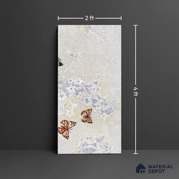 Faux Mosaic Mural Poster Wall Tile TL 07908 Butterfly 4 ft x 2 ft Vitrified Glossy Punch Finish - 9 mm | Suitable For Living Room, Bedroom & Office