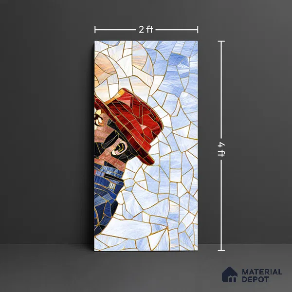 Faux Mosaic Mural Poster Wall Tile TL 07919 Trumpet Man 4 ft x 2 ft Vitrified Glossy Punch Finish - 9 mm | Suitable For Living Room, Bedroom & Office