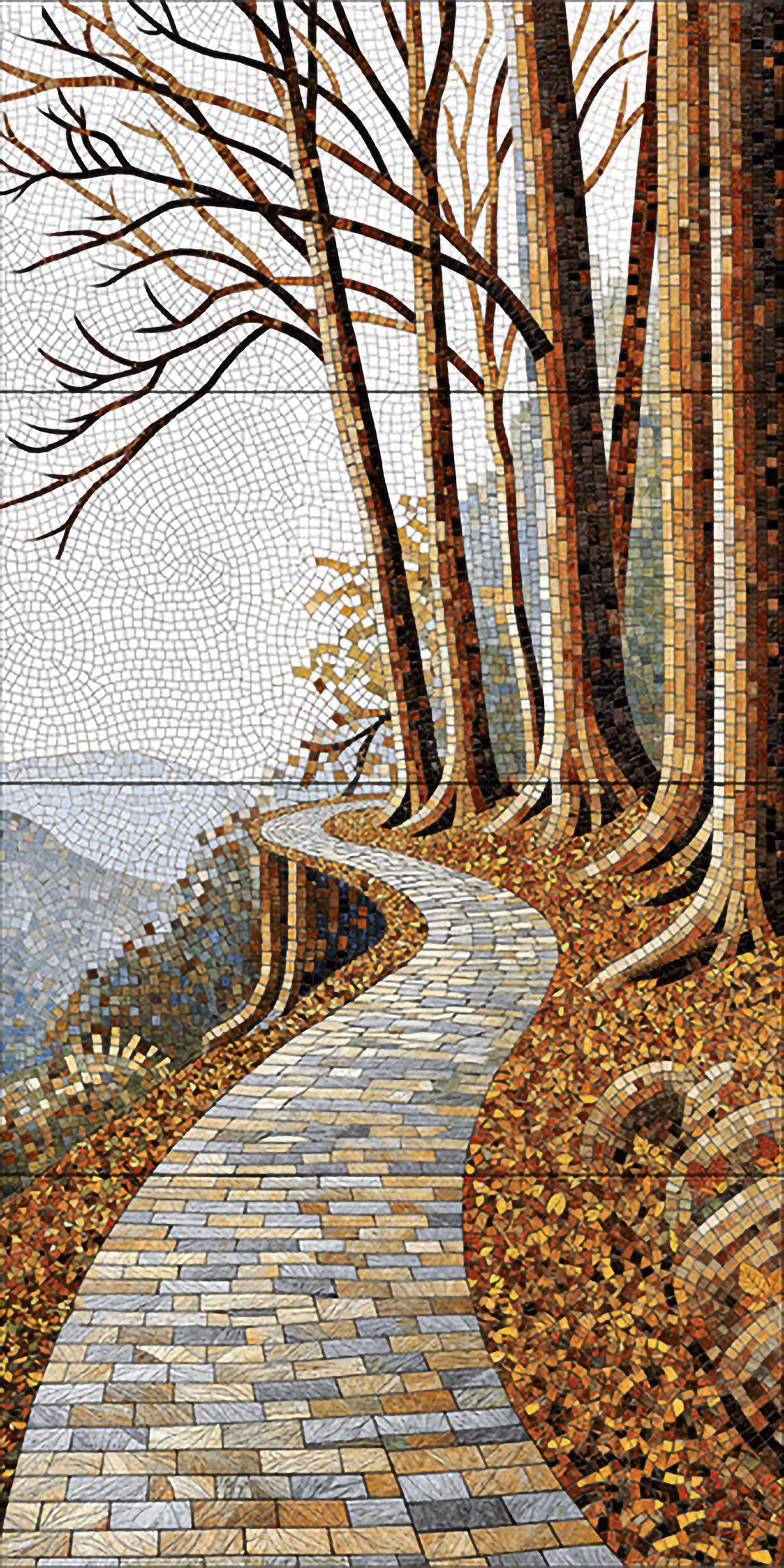 Faux Mosaic Mural Poster Wall Tile TL 07923 Autumn Trail 4 ft x 2 ft Vitrified Glossy Punch Finish - 9 mm | Suitable For Living Room, Bedroom & Office