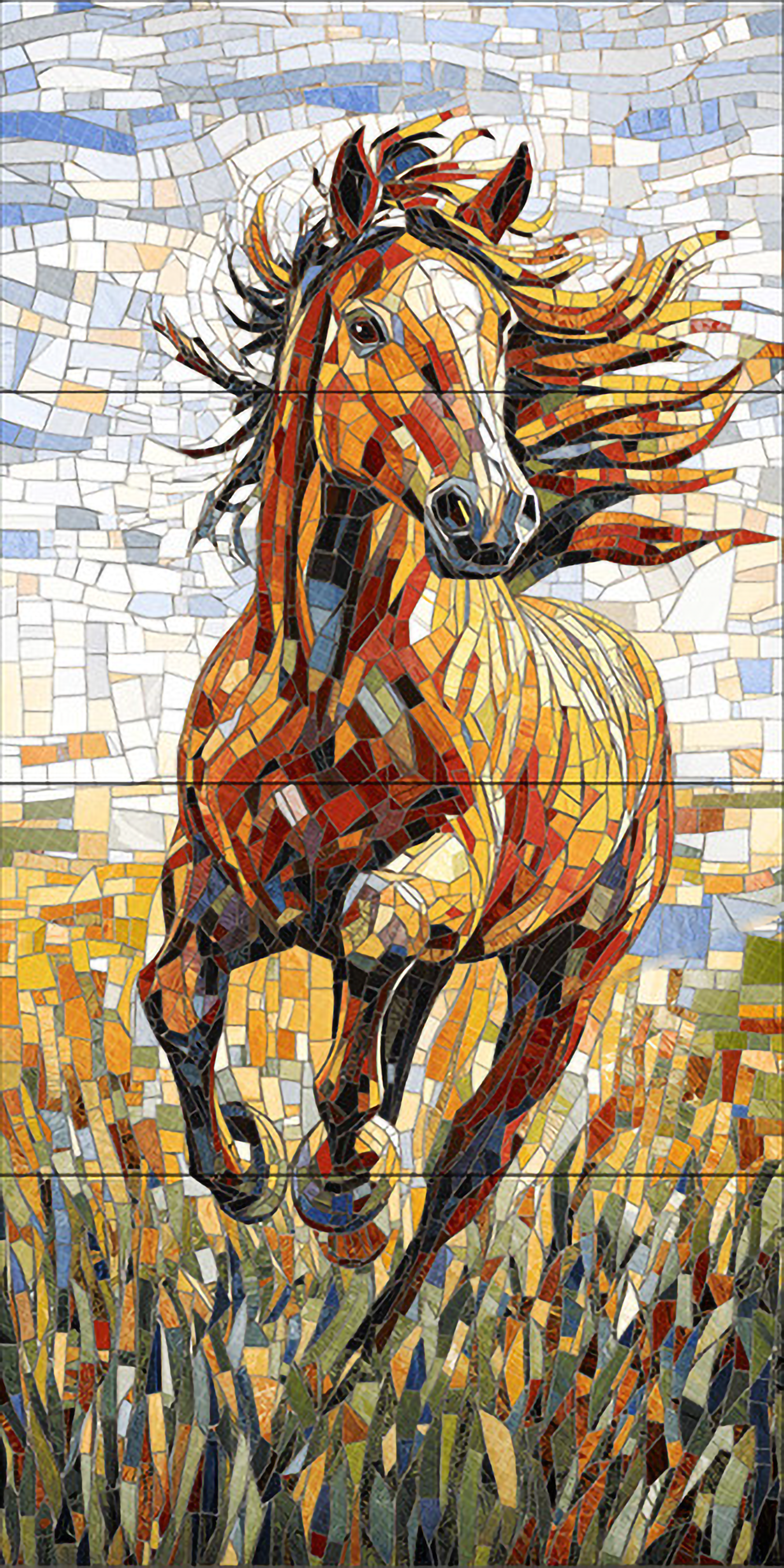 Faux Mosaic Mural Poster Wall Tile TL 07909 Racing Horse 4 ft x 2 ft Vitrified Glossy Punch Finish - 9 mm | Suitable For Living Room, Bedroom & Office