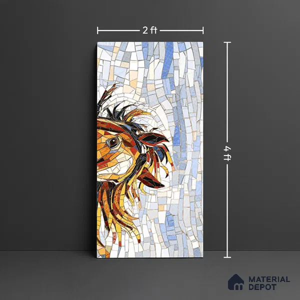 Faux Mosaic Mural Poster Wall Tile TL 07909 Racing Horse 4 ft x 2 ft Vitrified Glossy Punch Finish - 9 mm | Suitable For Living Room, Bedroom & Office