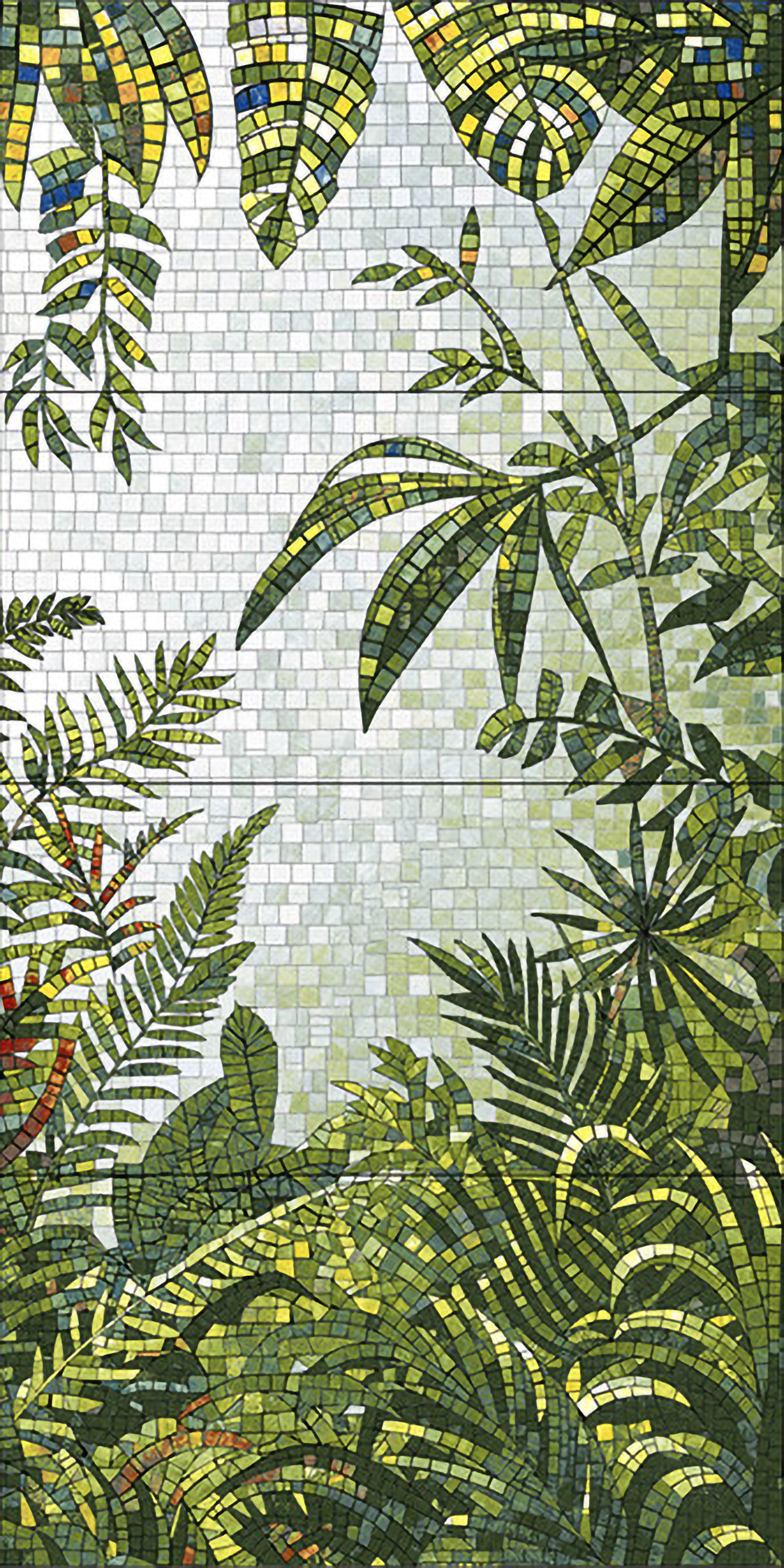 Faux Mosaic Mural Poster Wall Tile TL 07921 Rainforest 4 ft x 2 ft Vitrified Glossy Punch Finish - 9 mm | Suitable For Living Room, Bedroom & Office