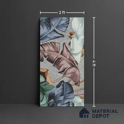 Faux Mosaic Mural Poster Wall Tile TL 07917 Tropical Leaf 4 ft x 2 ft Vitrified Glossy Punch Finish - 9 mm | Suitable For Living Room, Bedroom & Office