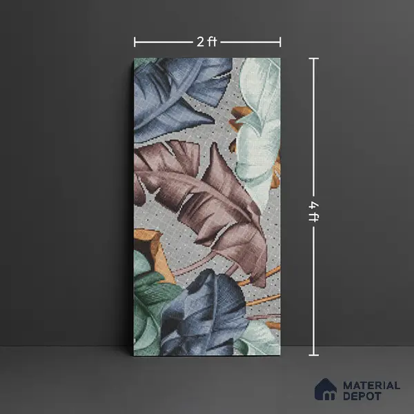 Faux Mosaic Mural Poster Wall Tile TL 07917 Tropical Leaf 4 ft x 2 ft Vitrified Glossy Punch Finish - 9 mm | Suitable For Living Room, Bedroom & Office