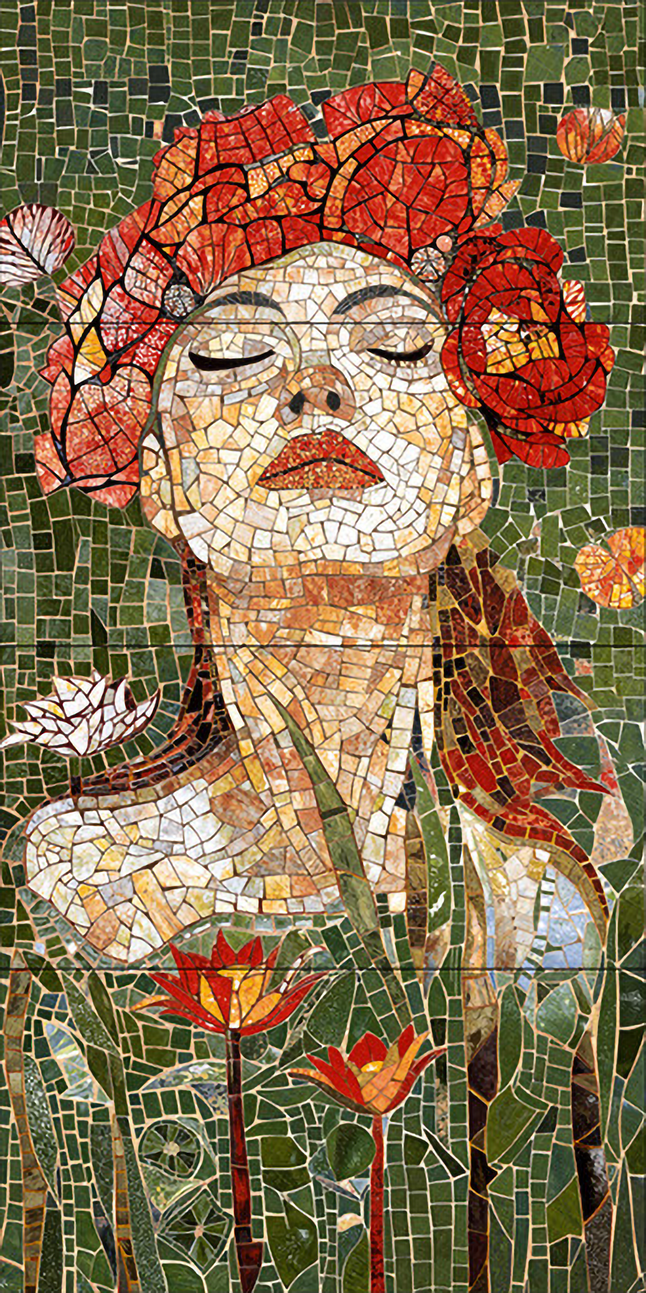 Faux Mosaic Mural Poster Wall Tile TL 07912 Lady Rose 4 ft x 2 ft Vitrified Glossy Punch Finish - 9 mm | Suitable For Living Room, Bedroom & Office
