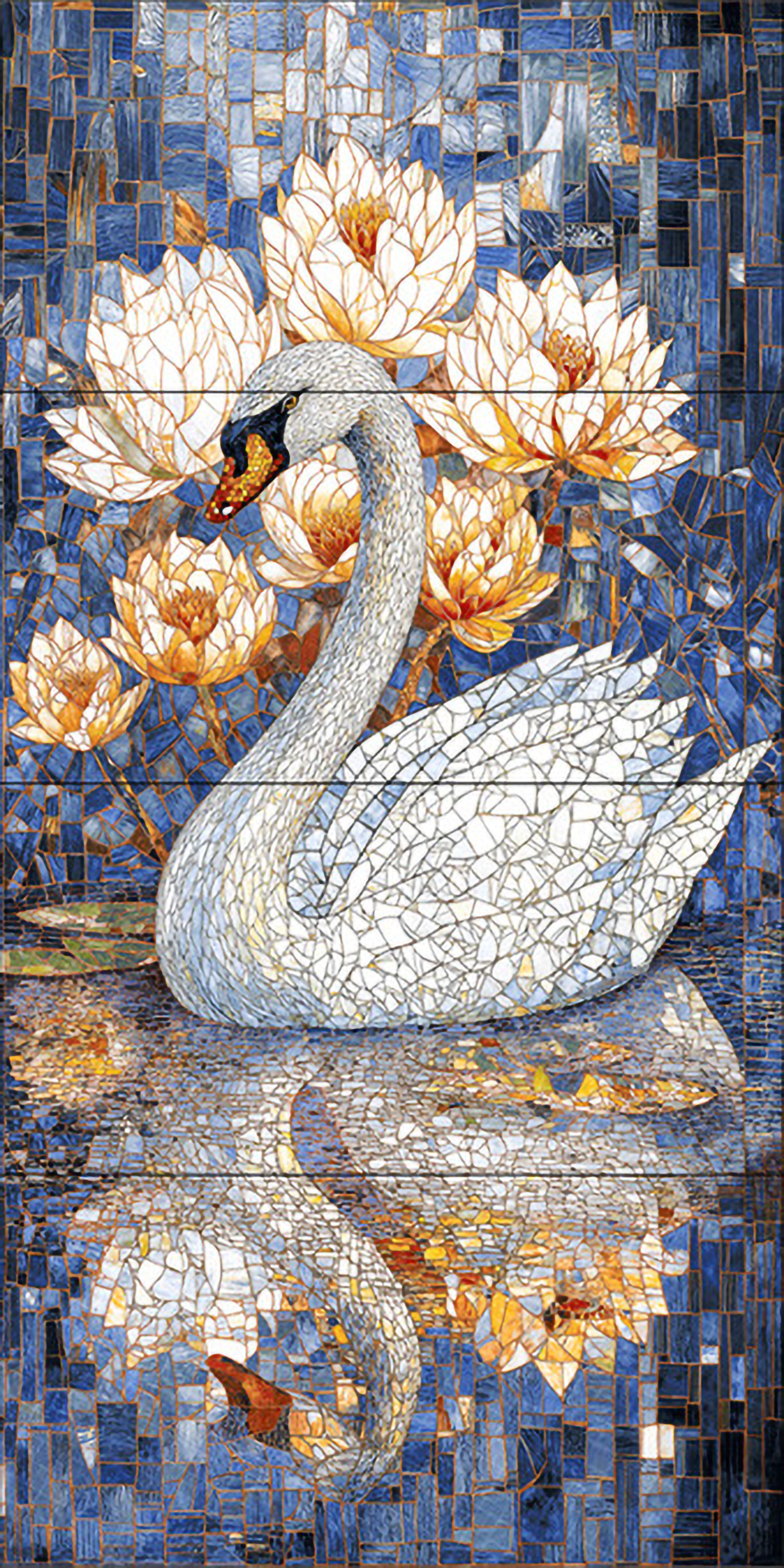 Faux Mosaic Mural Poster Wall Tile TL 07927 Elegant Swan 4 ft x 2 ft Vitrified Glossy Punch Finish - 9 mm | Suitable For Living Room, Bedroom & Office