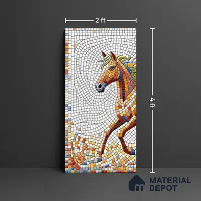 Faux Mosaic Mural Poster Wall Tile TL 07910 Freedom Horse 4 ft x 2 ft Vitrified Glossy Punch Finish - 9 mm | Suitable For Living Room, Bedroom & Office