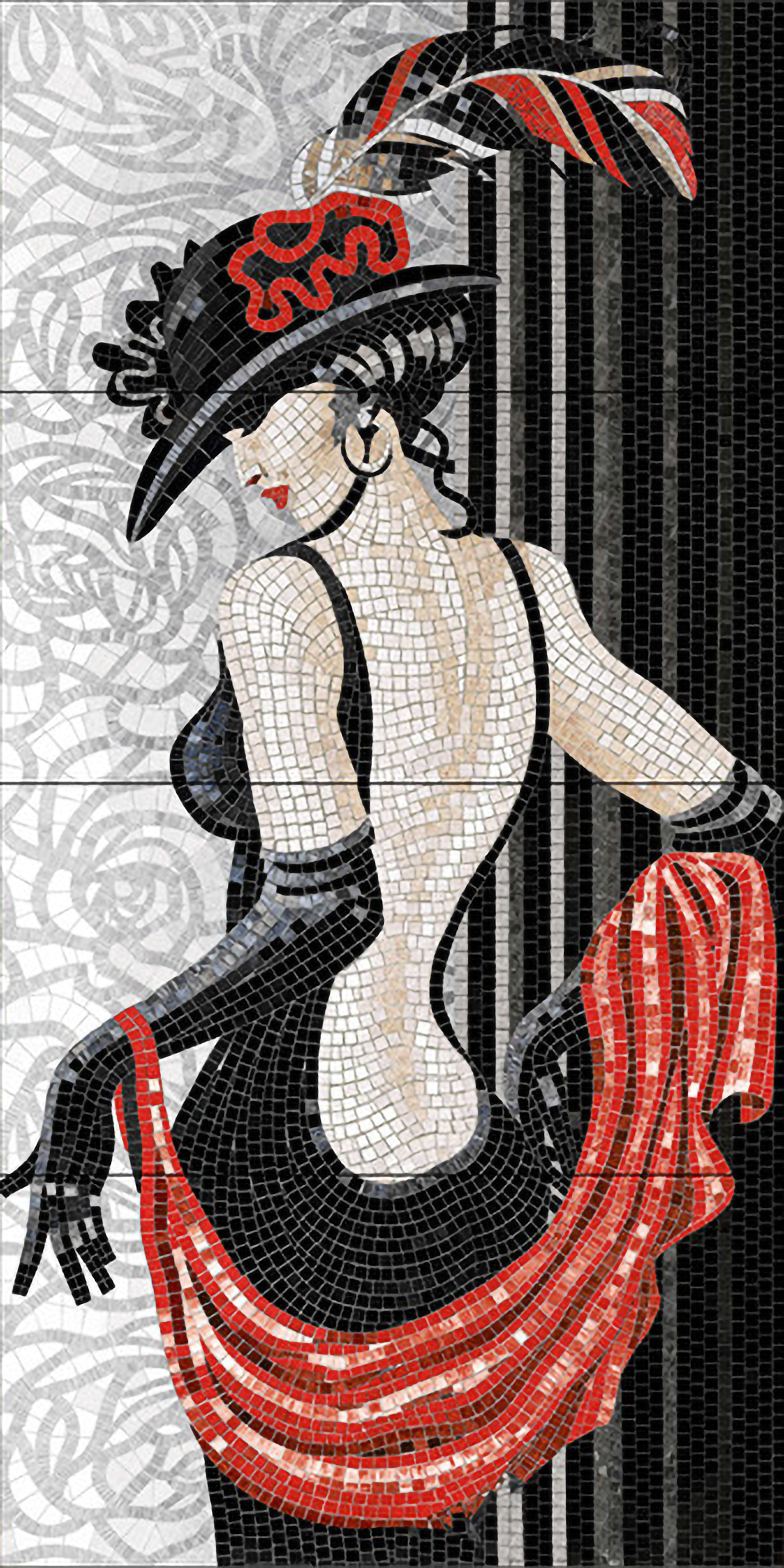 Faux Mosaic Mural Poster Wall Tile TL 07904 Madam Mosaic 4 ft x 2 ft Vitrified Glossy Punch Finish - 9 mm | Suitable For Living Room, Bedroom & Office