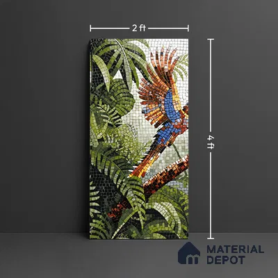 Faux Mosaic Mural Poster Wall Tile TL 07926 Forest Bird 4 ft x 2 ft Vitrified Glossy Punch Finish - 9 mm | Suitable For Living Room, Bedroom & Office