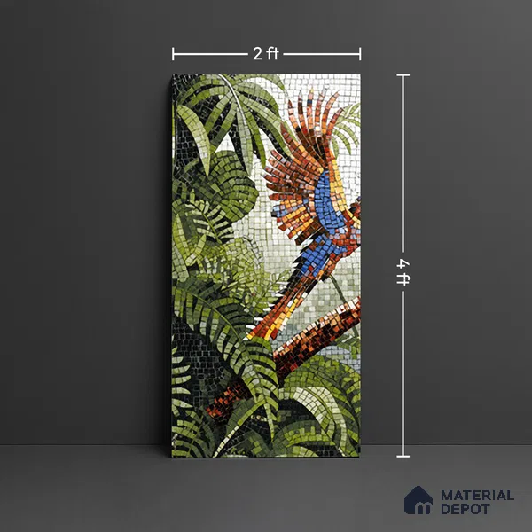 Faux Mosaic Mural Poster Wall Tile TL 07926 Forest Bird 4 ft x 2 ft Vitrified Glossy Punch Finish - 9 mm | Suitable For Living Room, Bedroom & Office
