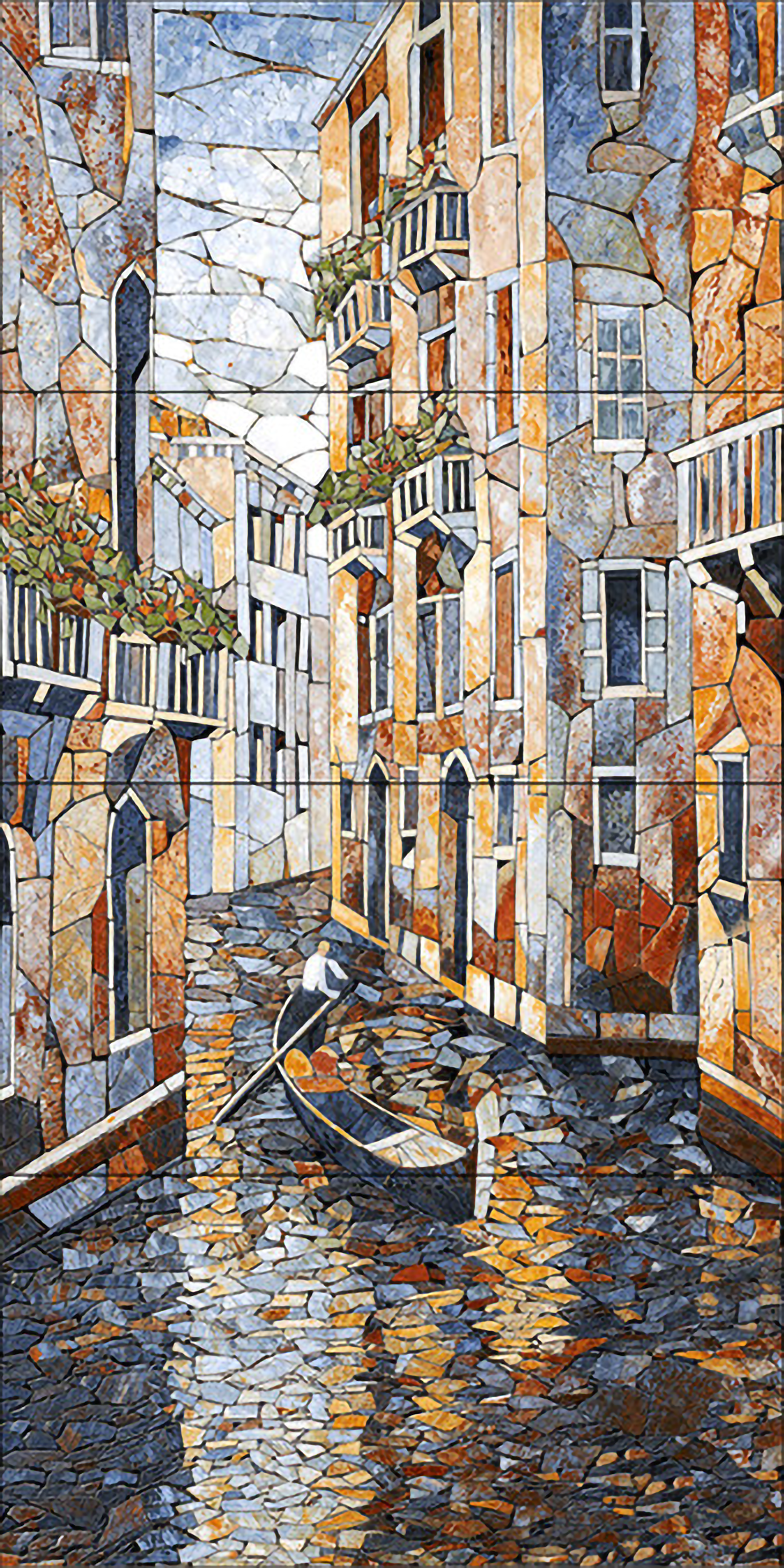 Faux Mosaic Mural Poster Wall Tile TL 07924 Rowboat City 4 ft x 2 ft Vitrified Glossy Punch Finish - 9 mm | Suitable For Living Room, Bedroom & Office