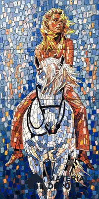 Faux Mosaic Mural Poster Wall Tile TL 07916 Galloping Girl 4 ft x 2 ft Vitrified Glossy Punch Finish - 9 mm | Suitable For Living Room, Bedroom & Office