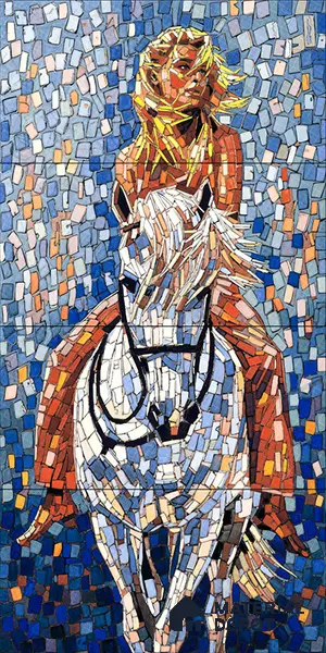 Faux Mosaic Mural Poster Wall Tile TL 07916 Galloping Girl 4 ft x 2 ft Vitrified Glossy Punch Finish - 9 mm | Suitable For Living Room, Bedroom & Office
