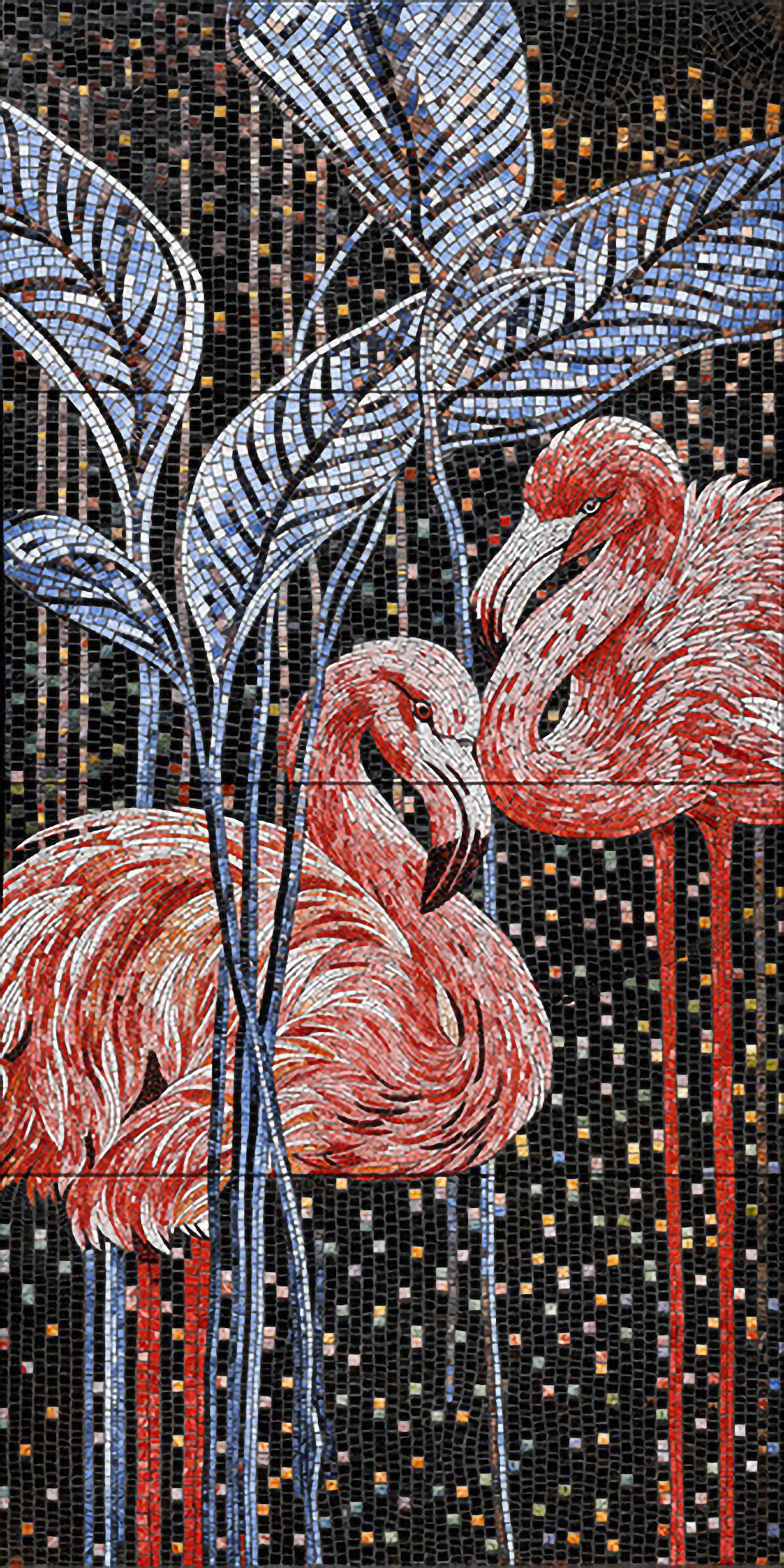 Faux Mosaic Mural Poster Wall Tile TL 07915 Flamingo 4 ft x 2 ft Vitrified Glossy Punch Finish - 9 mm | Suitable For Living Room, Bedroom & Office