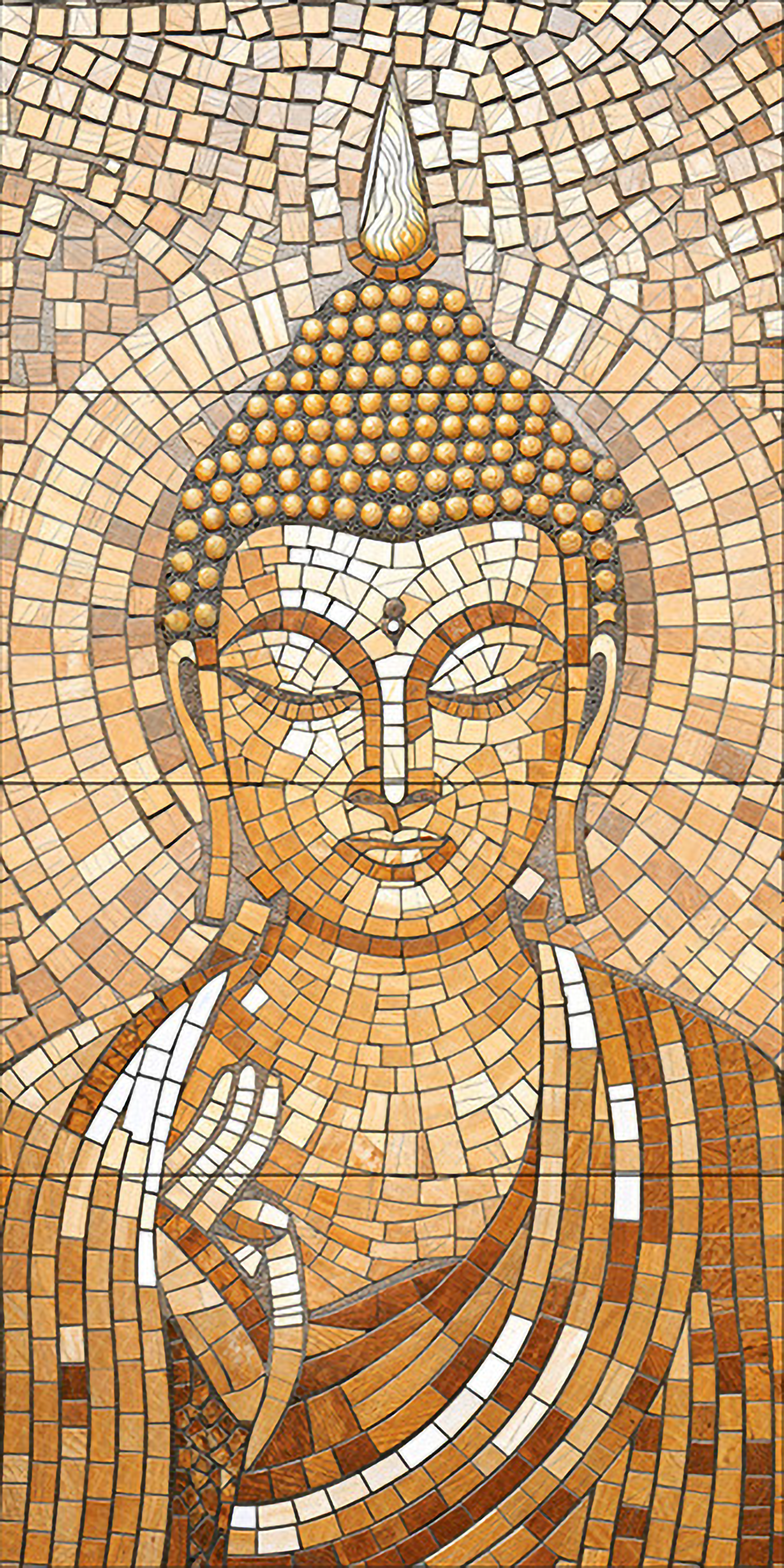Faux Mosaic Mural Poster Wall Tile TL 07913 Lord Buddha 4 ft x 2 ft Vitrified Glossy Punch Finish - 9 mm | Suitable For Living Room, Bedroom & Office