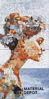 Faux Mosaic Mural Poster Wall Tile TL 07914 Ancient Gaze 4 ft x 2 ft Vitrified Glossy Punch Finish - 9 mm | Suitable For Living Room, Bedroom & Office