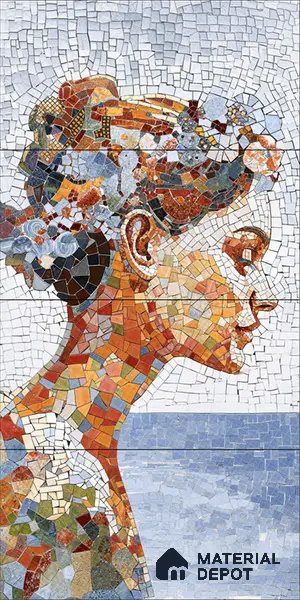 Faux Mosaic Mural Poster Wall Tile TL 07914 Ancient Gaze 4 ft x 2 ft Vitrified Glossy Punch Finish - 9 mm | Suitable For Living Room, Bedroom & Office