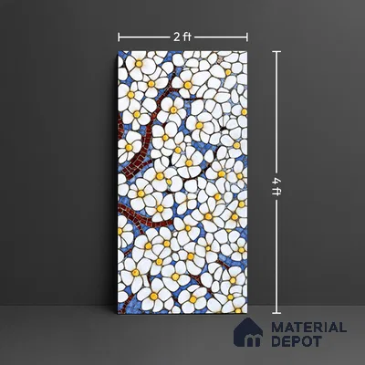 Faux Mosaic Mural Poster Wall Tile TL 07918 White Tree 4 ft x 2 ft Vitrified Glossy Punch Finish - 9 mm | Suitable For Living Room, Bedroom & Office