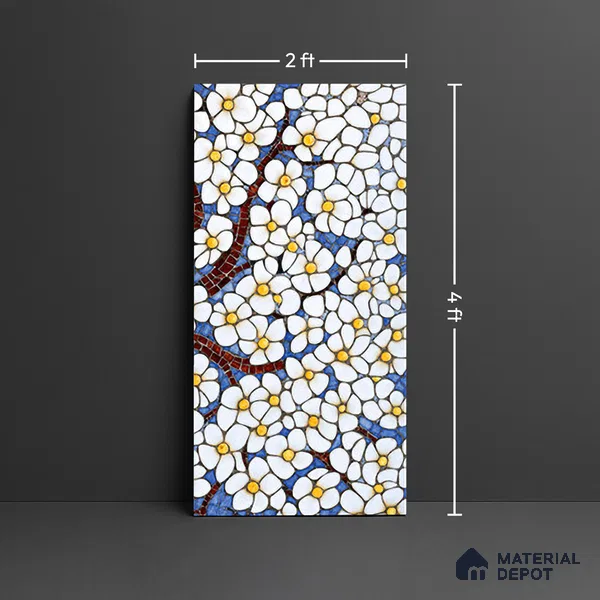 Faux Mosaic Mural Poster Wall Tile TL 07918 White Tree 4 ft x 2 ft Vitrified Glossy Punch Finish - 9 mm | Suitable For Living Room, Bedroom & Office
