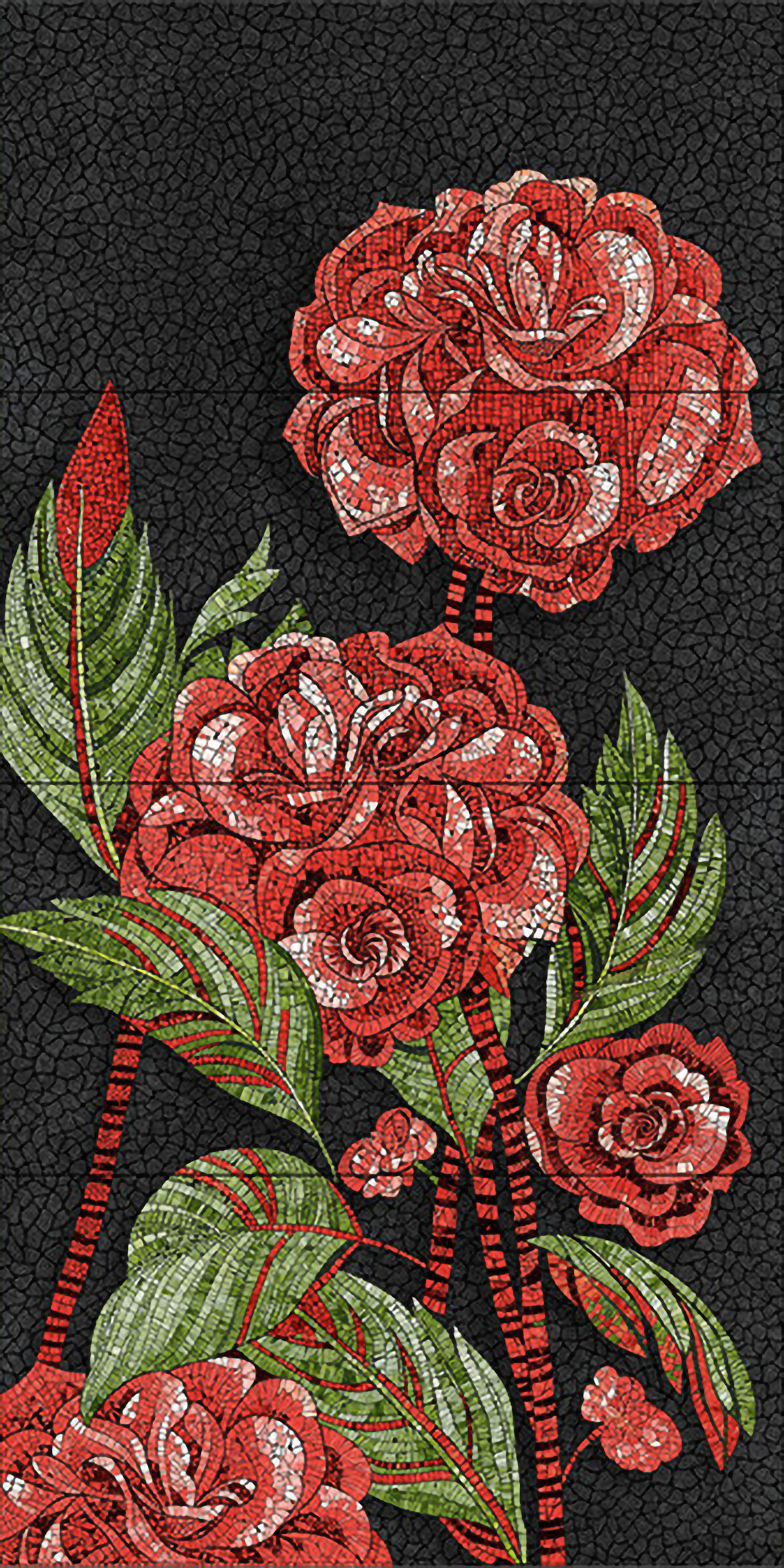 Faux Mosaic Mural Poster Wall Tile TL 07920 Crimson Rose 4 ft x 2 ft Vitrified Glossy Punch Finish - 9 mm | Suitable For Living Room, Bedroom & Office