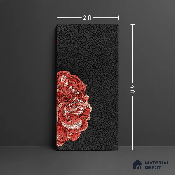 Faux Mosaic Mural Poster Wall Tile TL 07920 Crimson Rose 4 ft x 2 ft Vitrified Glossy Punch Finish - 9 mm | Suitable For Living Room, Bedroom & Office
