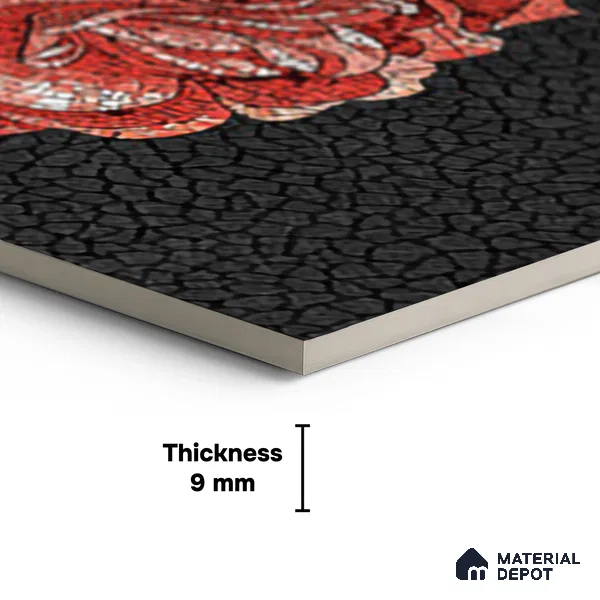Faux Mosaic Mural Poster Wall Tile TL 07920 Crimson Rose 4 ft x 2 ft Vitrified Glossy Punch Finish - 9 mm | Suitable For Living Room, Bedroom & Office