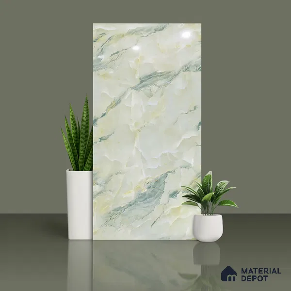 Floor & Wall Tile TL 10284 Rexona Green 4 ft x 2 ft PGVT Vitrified High Gloss Finish - 9 mm  Suitable For Living Room, Bedroom, Bathroom, Kitchen