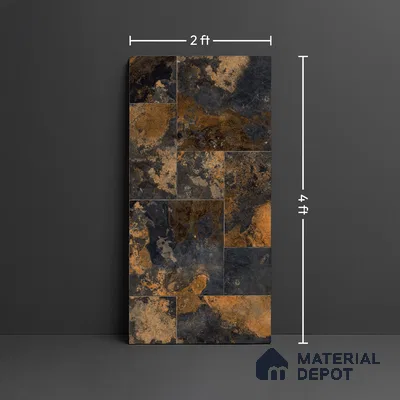 Stone Floor Tile TL 10347 Slate Stone Nero 4 ft x 2 ft Vitrified Matte Finish Tile - 11 mm | Suitable For Bathroom, Courtyard, Corridor