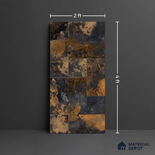 Stone Floor Tile TL 10347 Slate Stone Nero 4 ft x 2 ft Vitrified Matte Finish Tile - 11 mm | Suitable For Bathroom, Courtyard, Corridor