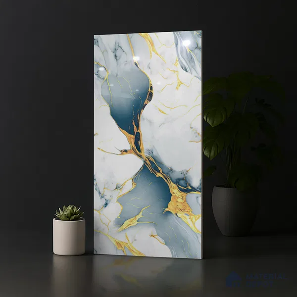Marble Look TL 08513 Seloma Aqua 4 ft x 2 ft Vitrified Glossy Finish - 8 mm | Random 3