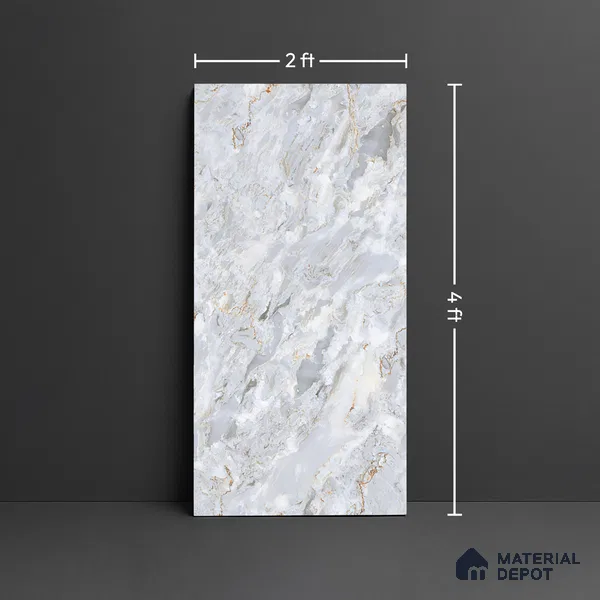 Marble Look TL 08495 Crevon Blue Endless 4 ft x 2 ft Vitrified Glossy Finish - 8 mm | Random 4