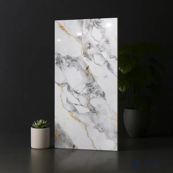 Marble Look TL 08520 Kawa Grey 4 ft x 2 ft Vitrified Glossy Finish - 8 mm | Random 3