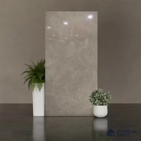 Marble Look Floor & Wall Tile TL 08115 Lublin Taupe 4 ft x 2 ft Vitrified Glossy Finish - 9 mm | Random 6