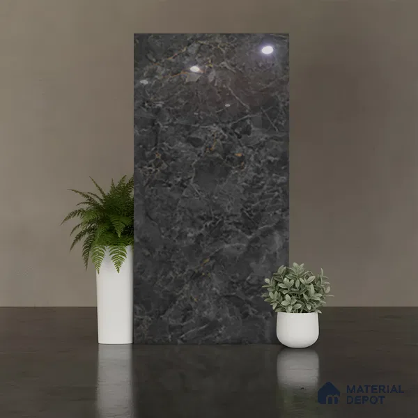 Marble Look Wall & Floor Tile TL 10329 Nova Black 4 ft x 2 ft Vitrified Glossy Finish - 9 mm