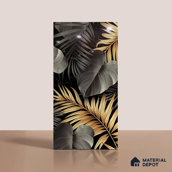 Tropical Wall Tile TL 08129 B Monzon Black Decor B 4 ft x 2 ft Vitrified Glossy Finish - 9 mm | 2 Random Design | Suitable for Bathroom, Accent/Feature Wall, Basin Area