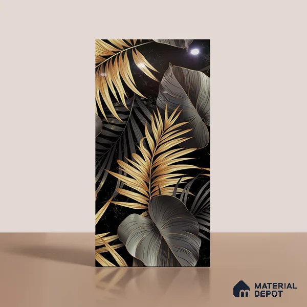 Tropical Wall Tile TL 08129 Monzon Black Decor A 4 ft x 2 ft Vitrified Glossy Finish - 9 mm | 2 Random Design | Suitable for Bathroom, Accent/Feature Wall, Basin Area