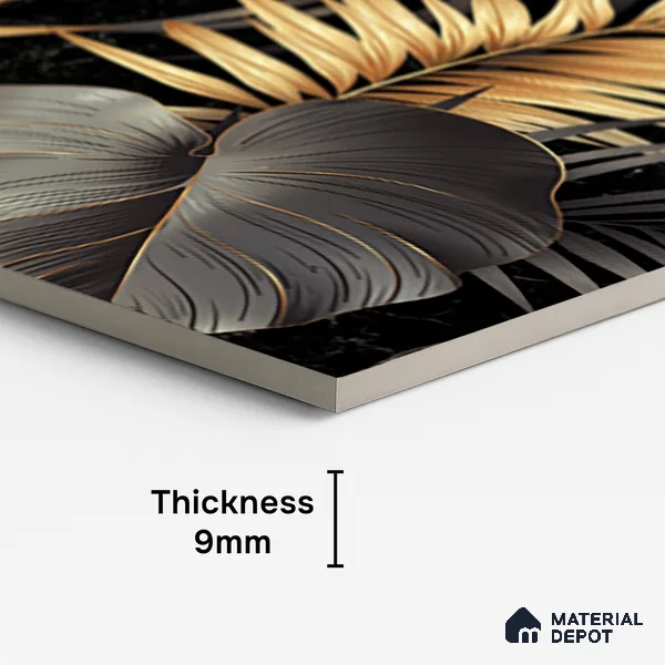 Tropical Wall Tile TL 08129 Monzon Black Decor A 4 ft x 2 ft Vitrified Glossy Finish - 9 mm | 2 Random Design | Suitable for Bathroom, Accent/Feature Wall, Basin Area