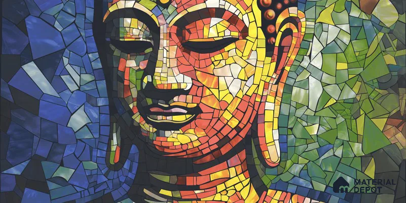 Faux Mosaic Mural Poster Wall Tile TL 12853 Buddha Hood (A+B) 4 ft x 2 ft Glue Matt 4D Pro Finish Double Digital Vitrified Tile - 9 mm | (Order Set 1 & 2 Given Below For Full Frame)