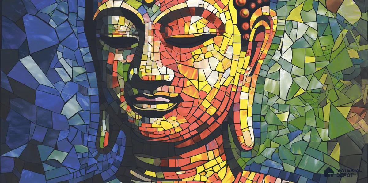 Faux Mosaic Mural Poster Wall Tile TL 12853 Buddha Hood (A+B) 4 ft x 2 ft Glue Matt 4D Pro Finish Double Digital Vitrified Tile - 9 mm | (Order Set 1 & 2 Given Below For Full Frame)