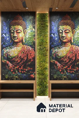Faux Mosaic Mural Poster Wall Tile TL 12853 B Buddha Hood (C+D) 4 ft x 2 ft Glue Matt 4D Pro Finish Double Digital Vitrified Tile - 9 mm | (Order Set 1 & 2 Given Below For Full Frame)