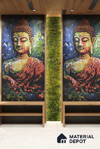 Faux Mosaic Mural Poster Wall Tile TL 12853 B Buddha Hood (C+D) 4 ft x 2 ft Glue Matt 4D Pro Finish Double Digital Vitrified Tile - 9 mm | (Order Set 1 & 2 Given Below For Full Frame)