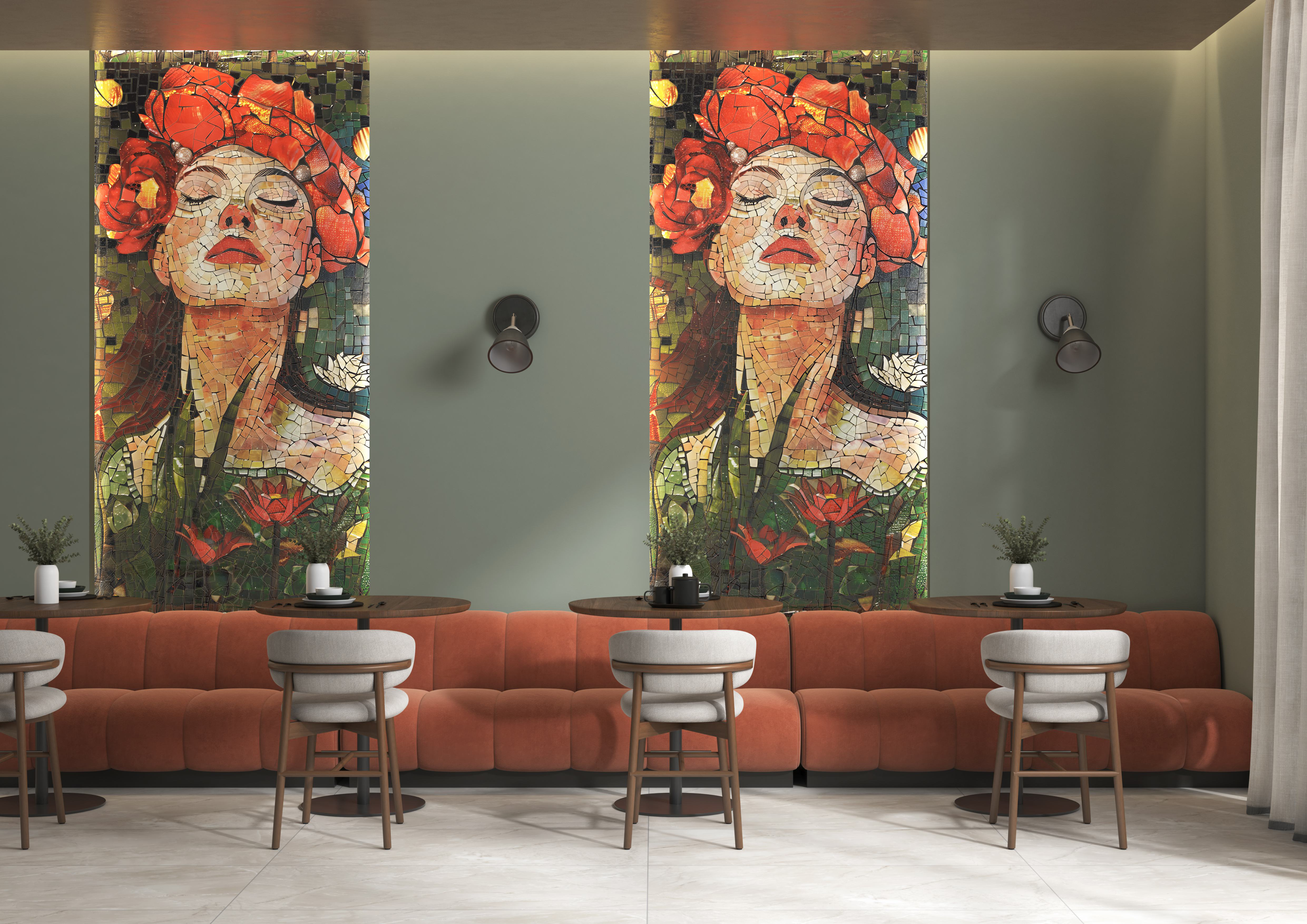 Faux Mosaic Mural Poster Wall Tile TL 12850 Red Cherry (A+B) 4 ft x 2 ft Glue Matt 4D Pro Finish Double Digital Vitrified Tile - 9 mm | (Order Set 1 & 2 Given Below For Full Frame)