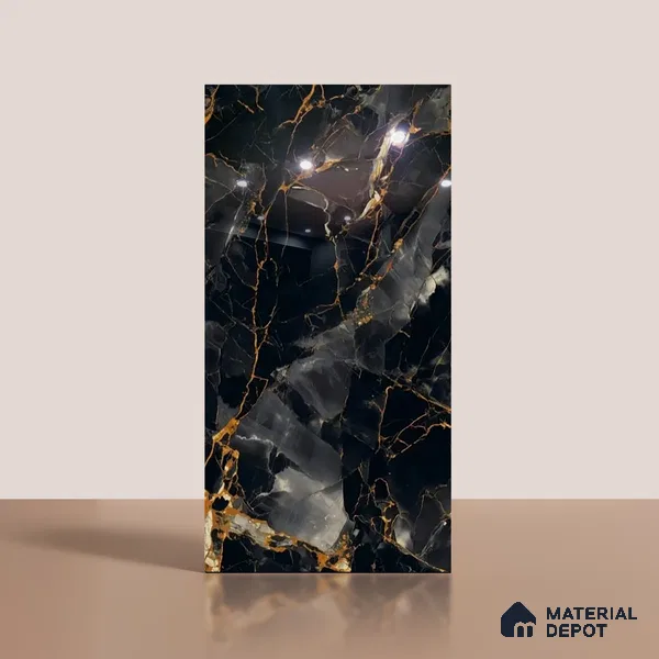 Marble Look TL 08516 Black Winter Endless 4 ft x 2 ft Vitrified High Gloss Finish - 8 mm | Random 4