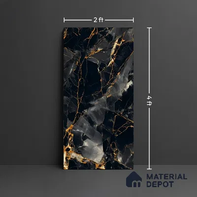 Marble Look TL 08516 Black Winter Endless 4 ft x 2 ft Vitrified High Gloss Finish - 8 mm | Random 4