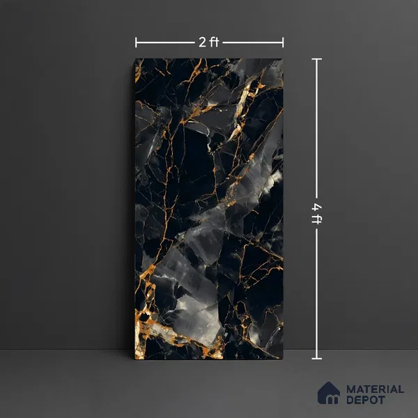 Marble Look TL 08516 Black Winter Endless 4 ft x 2 ft Vitrified High Gloss Finish - 8 mm | Random 4
