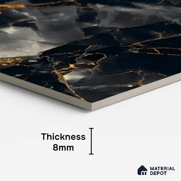 Marble Look TL 08516 Black Winter Endless 4 ft x 2 ft Vitrified High Gloss Finish - 8 mm | Random 4